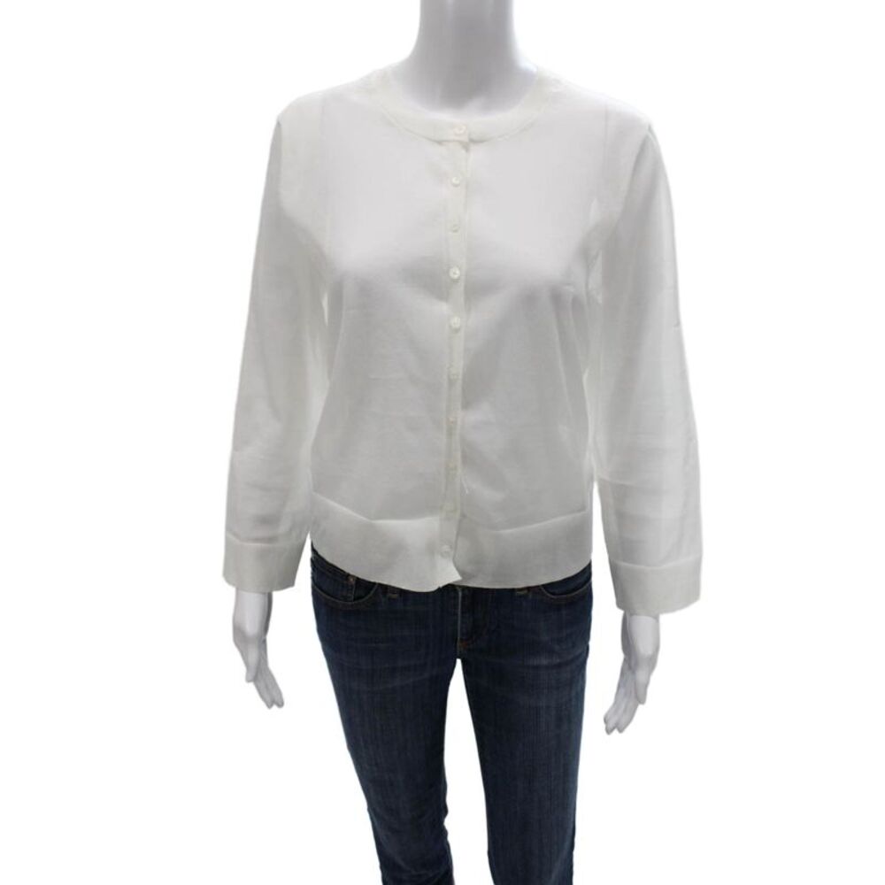 Simkhai Womens Cardigan White Knit Round Neck Long Sleeve Size L